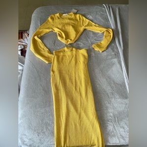 Flare Sleeve Knit Dress - Yellow